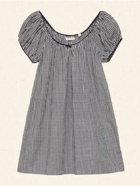 Doen Black and White Gingham Puff-Sleeve Dress